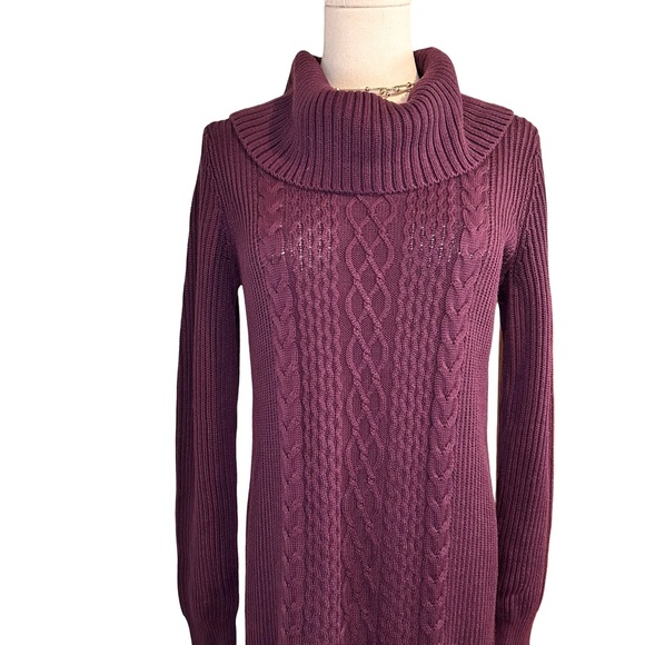 Tommy Hilfiger Aubergine Cable Knit 'Aran Style' Knit Sweater Dress Size S - Picture 5 of 11